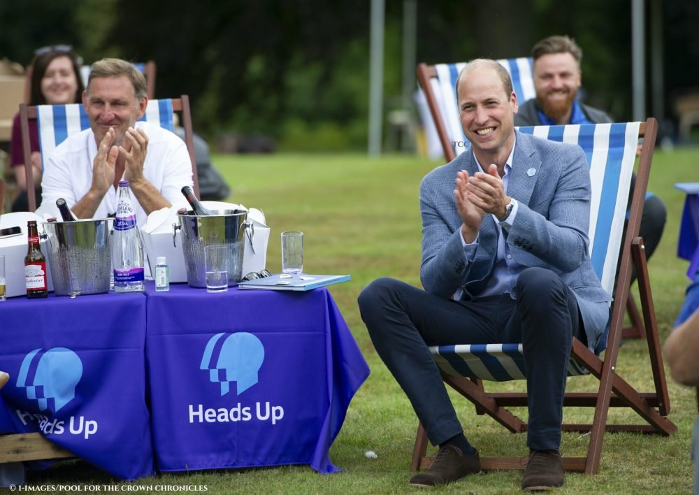 Prince William, The Duke of Cambridge Tony Adams as he hosts an outdoor screening of the FA Cup final in aid of his Heads Up mental health campaign, on the lawn of Sandringham House
