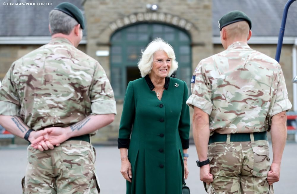 Camilla, The Duchess of Cornwall at The 1st Battalion, The Rifles, at Beachley Barracks in Chepstow. It was Camilla's first visit  to the battalion since her appointment as Colonel in Chief