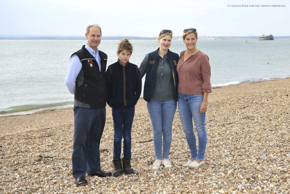 Prince Edward and Sophie, The Earl and Countess of Wessex, take part in the Great British Beach Clean with their children Lady Louise Windsor and James, Viscount Severn, in Southsea