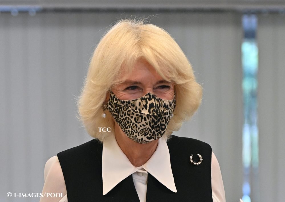 Duchess of Cornwall at the Pepper Pot Centre Image Licensed to i-Images Picture Agency. 21/10/2020. London, United Kingdom. Camilla, The Duchess of Cornwall, wears a face mask during a visit to the Pepper Pot Centre, a charity set up to support African and Caribbean older people in London.   Picture by  i-Images / Pool