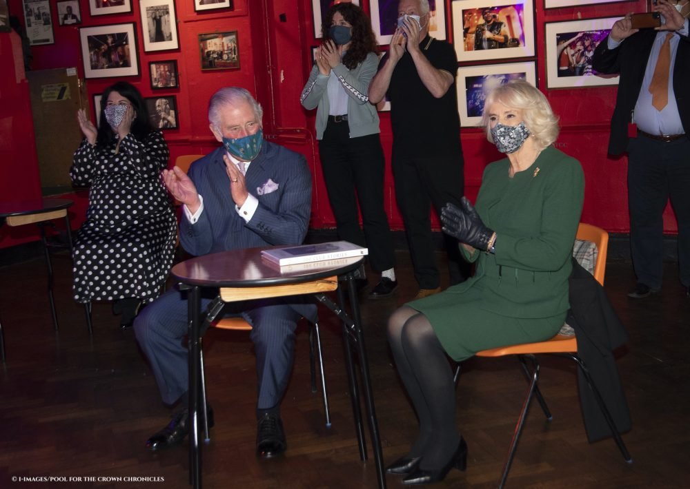 Prince Charles, The Prince of Wales and Camilla, The Duchess of Cornwall, during a visit to The 100 Club in London, where they met music and industry professionals and watched a short musical performance