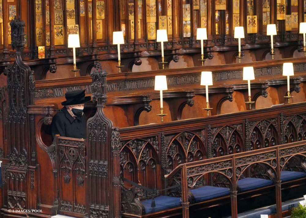 The funeral of Prince Philip, Duke of Edinburgh, at Windsor Castle; The Queen sits alone