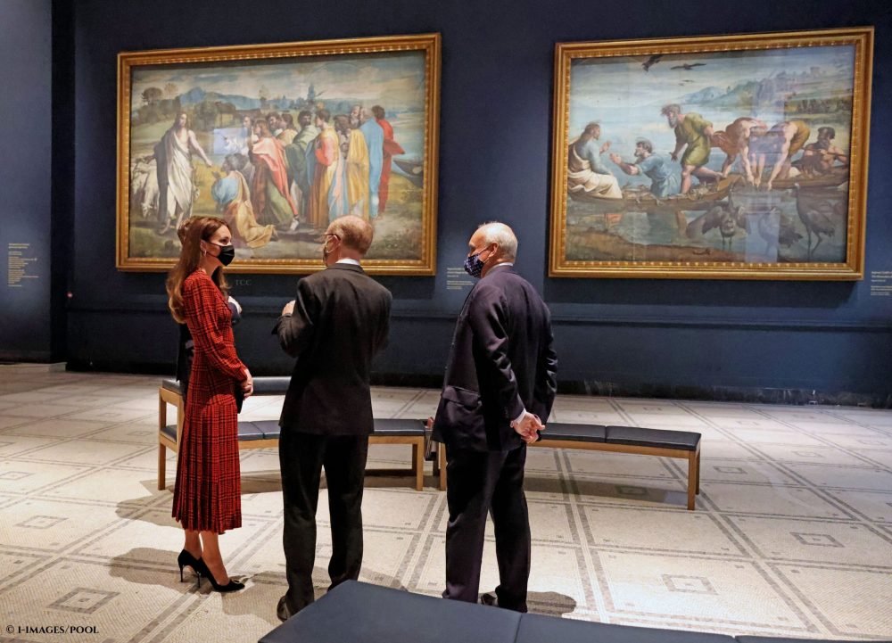 The Duchess of Cambridge at the V&A Museum in London as it re-opens following the latest Covid 19 lockdown easing. She views the Raphael Cartoons.