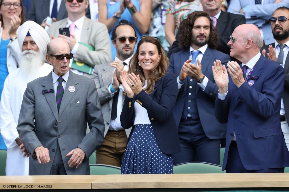 The Duchess of Cambridge with The Duke of Kent in the royal box on day five of the Wimbledon Tennis Championships