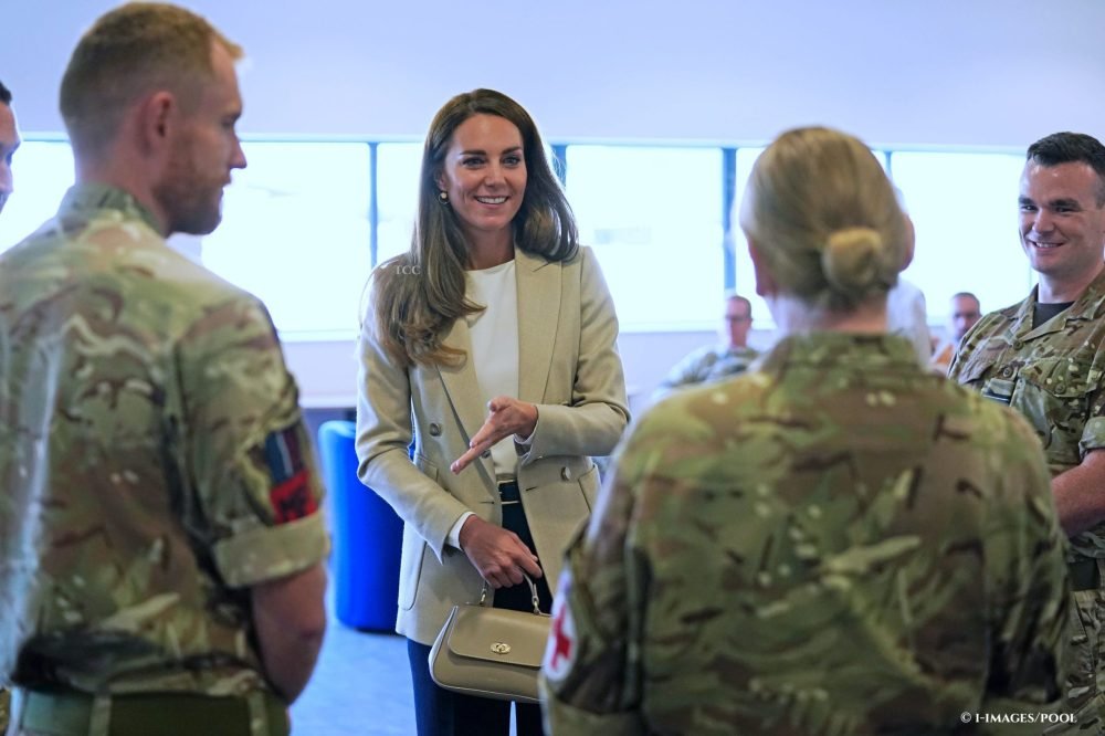 The Duchess of Cambridge meets personnel involved in the UK's evacuation of civilians from Afghanistan, at RAF Brize Norton