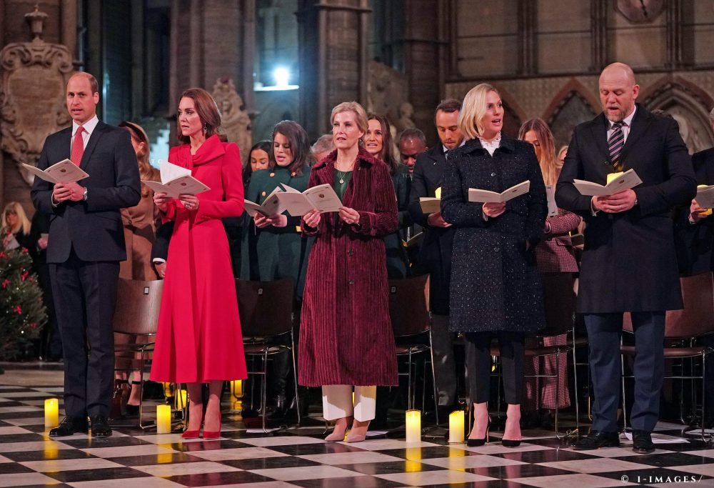 Prince William, Kate, Sophie, Zara and Mike Tindall taking part in a carol service at Westminster Abbey. The service will be broadcast on Christmas Eve.