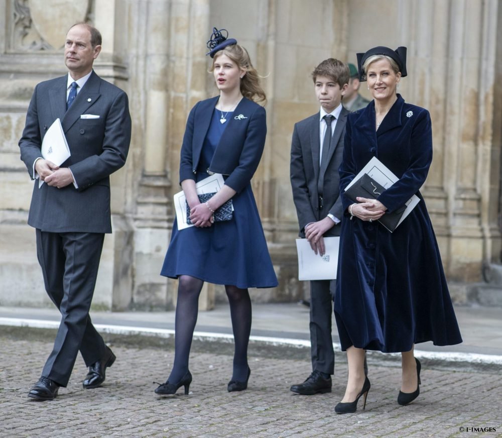 Prince Edward and Sophie, The Countess of Wessex and their  children leaving the Prince Philip Memorial Service at Westminster Abbey in London.