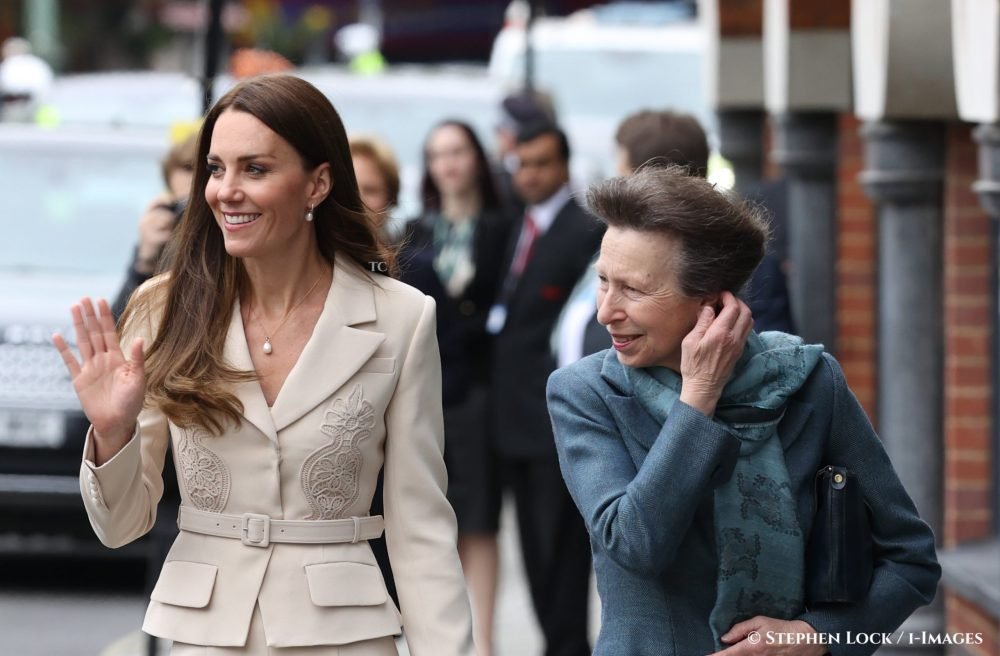 Image Licensed to i-Images Picture Agency. 27/04/2022. London, United Kingdom. Princess Anne & Kate Middleton arriving at the  Royal College of Midwives headquarters in London. Picture by Stephen Lock / i-Images