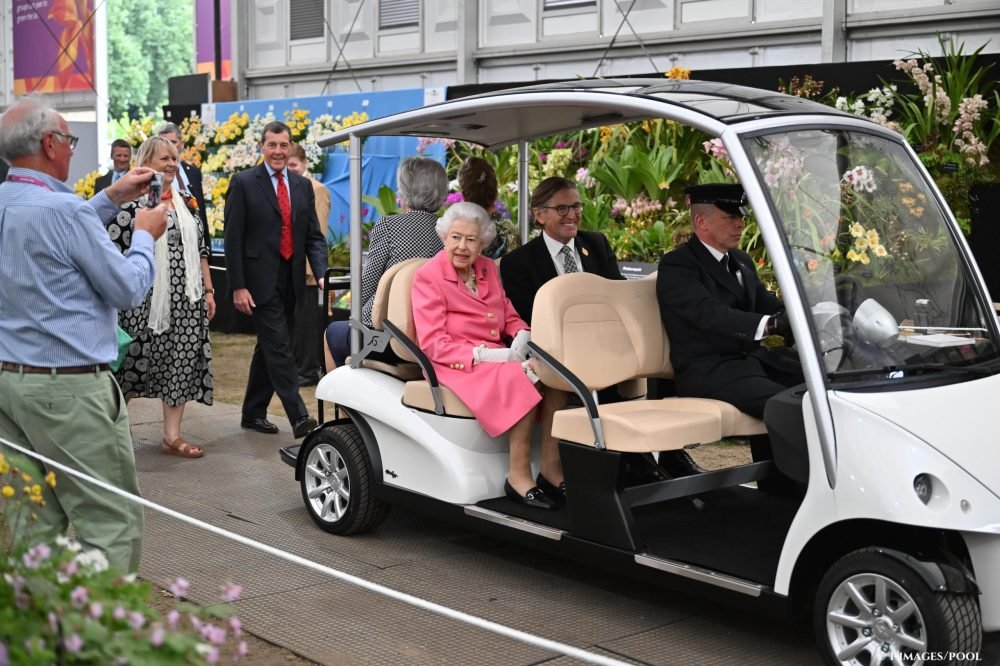 The Queen uses a mobility buggy during a visit to the Chelsea Flower Show