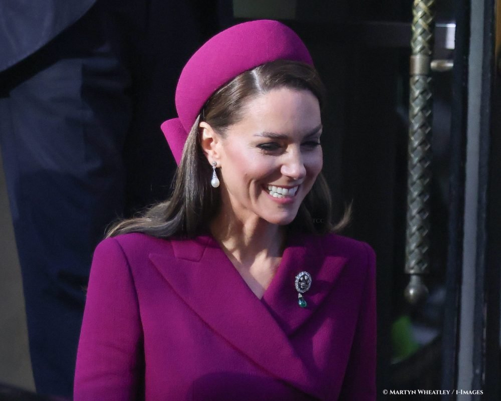 The Princess of Wales wearing the Prince of wales feather brooch to  greet President Ramaphosa on behalf of The King, at the Corinthia Hotel.