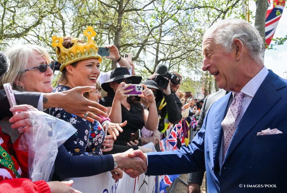 King Charles III meets royal fans on The Mall after attending a lunch at Buckingham Palace