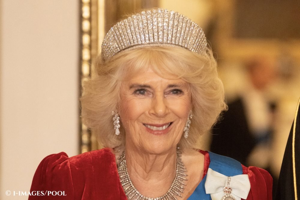 State Visit to the UK by The Amir of Qatar Image Licensed to i-Images Picture Agency. 03/12/2024. London, United Kingdom. King Charles III and Queen Camilla with The Amir of Qatar and Sheikha Jawaher at a State Banquet at Buckingham Palace in London, on the first day of their State Visit to the UK.  Picture by i-Images / Pool