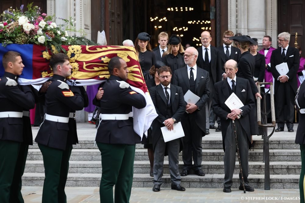 The Duke of Kent watches his wife's coffin after her Requiem Mass (funeral)