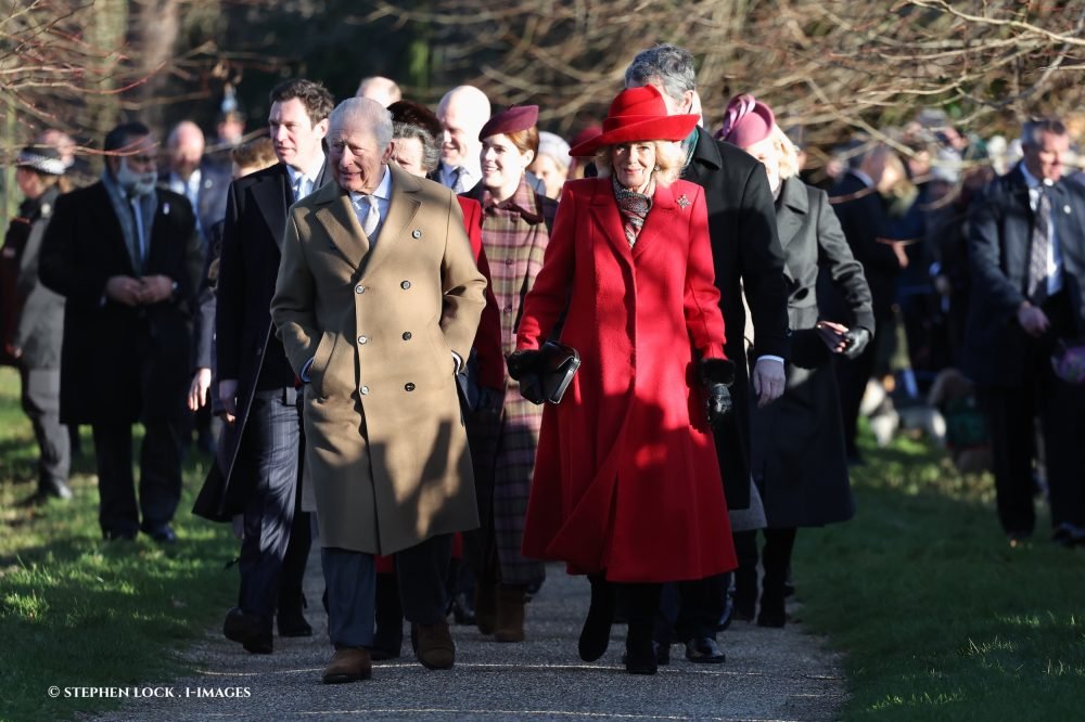 Image Licensed to i-Images Picture Agency. 25/12/2025. Sandringham , United Kingdom. UK Royals led by King Charles III and Queen Camilla , at the Christmas Day church service at Sandringham, United Kingdom, Picture by Stephen Lock / i-Images