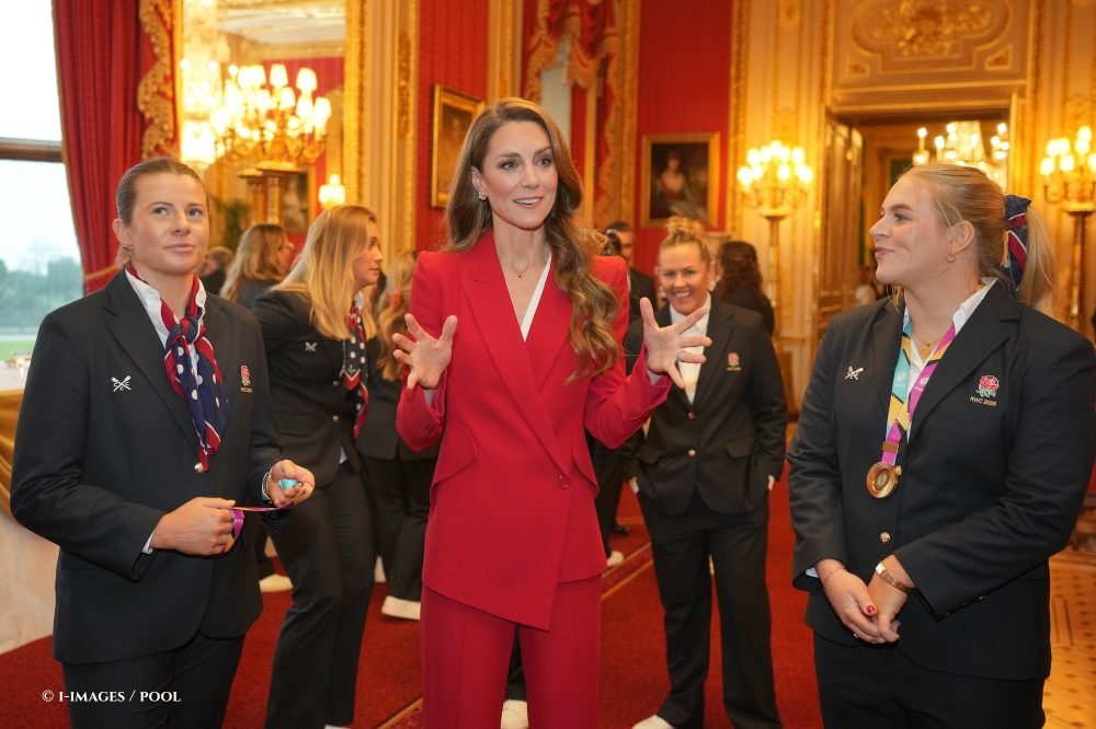 Image Licensed to i-Images Picture Agency. 15/01/2026. Windsor, United Kingdom. Kate Middleton, the Princess of Wales, at a reception for the England Women’s Rugby Team, at Windsor Castle, United Kingdom  Picture by  i-Images / Pool