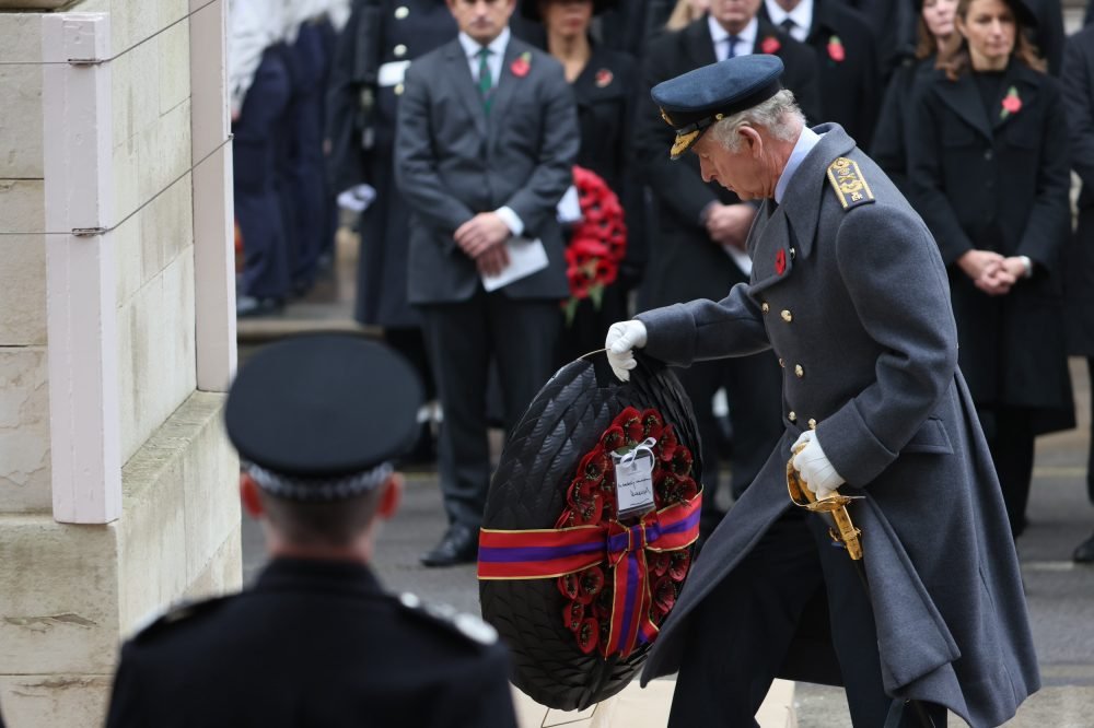 King Charles III lays a wreath at the Cenotaph this morning (MoD)