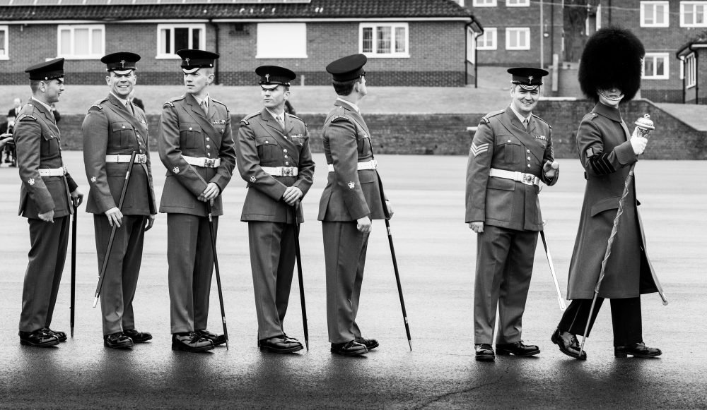 Senior Non Commissioned Officers from the Welsh Guards wait to be presented their leeks on St Davids Day. Sgt Rupert Frere