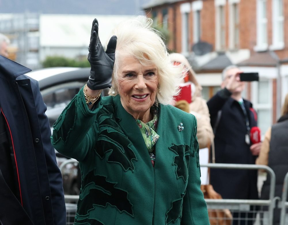 Northern Ireland Office Queen Camilla wearing her shamrock brooch. (Northern Ireland Office/Twitter).