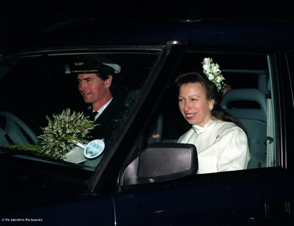 Commander Tim Laurence and Princess Anne smile after their marriage at Crathie Kirk, near Balmoral in December 1992