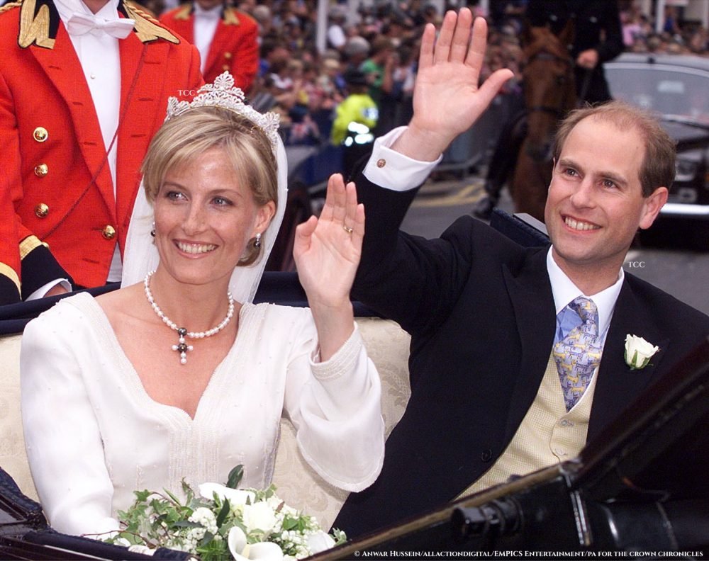 Edward and Sophie, the new Earl and Countess of Wessex on their wedding day in Windsor on 19th June 1999.
