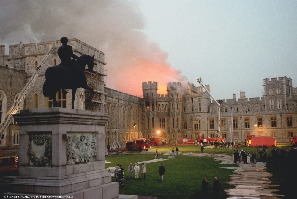 The scene at Windsor Castle as dusk fell on 20th November 1992