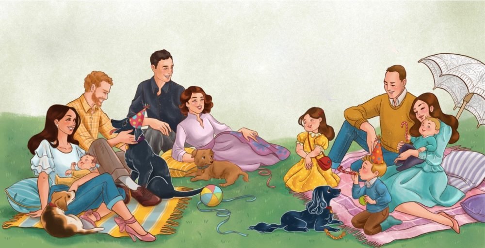 Screenshot 2019-07-17 at 4.12.45 PM The Duke and Duchess of Sussex with baby Archie, Princess Eugenie and Jack, and The Duke and Duchess of Cambridge with Prince George, Princess Charlotte and Prince Louis in 'The Royal pup pack'