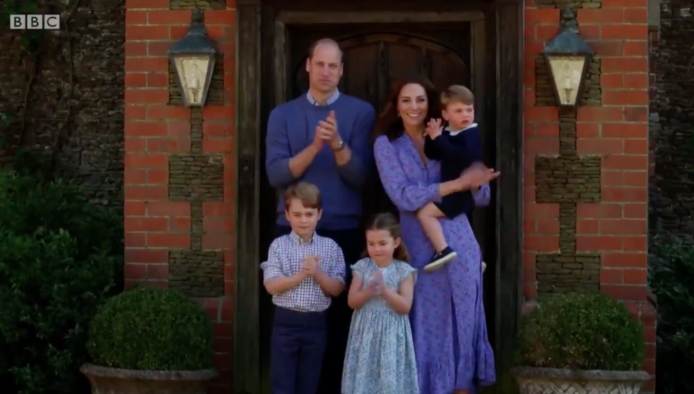The Duke and Duchess of Cambridge and their family take part in a clap for our carers as part of the Big Night In