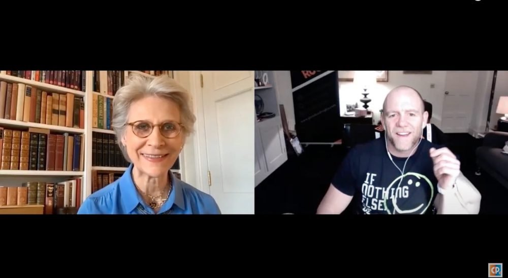 Birgitte, The Duchess of Gloucester and Mike Tindall on video call discussing Parkinsons