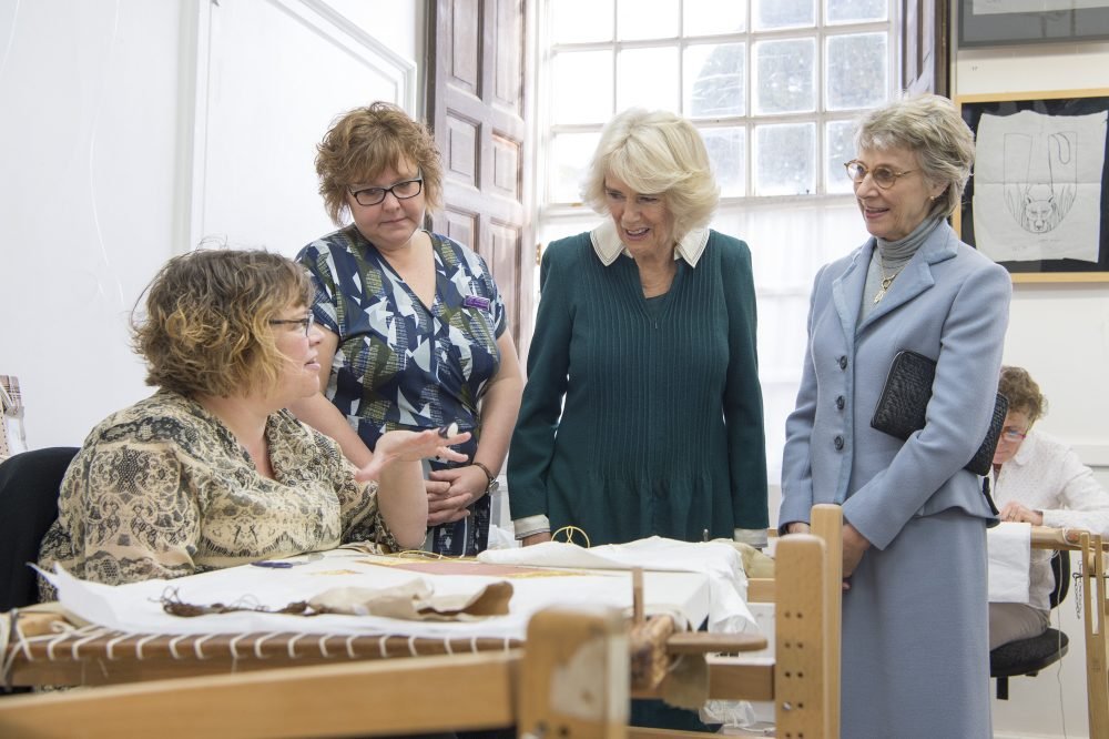 TRH Duchesses of Cornwall and Gloucester meet RSN Stitchers who worked on The Duchess of Cambridge's Wedding Dress (C/ RSN)