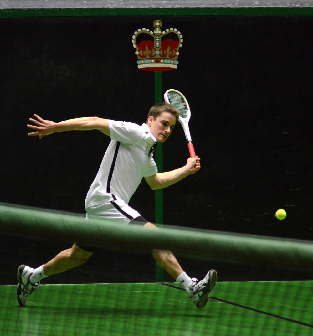 Real Tennis in action on the court at Tudor palace Hampton Court (HRP)