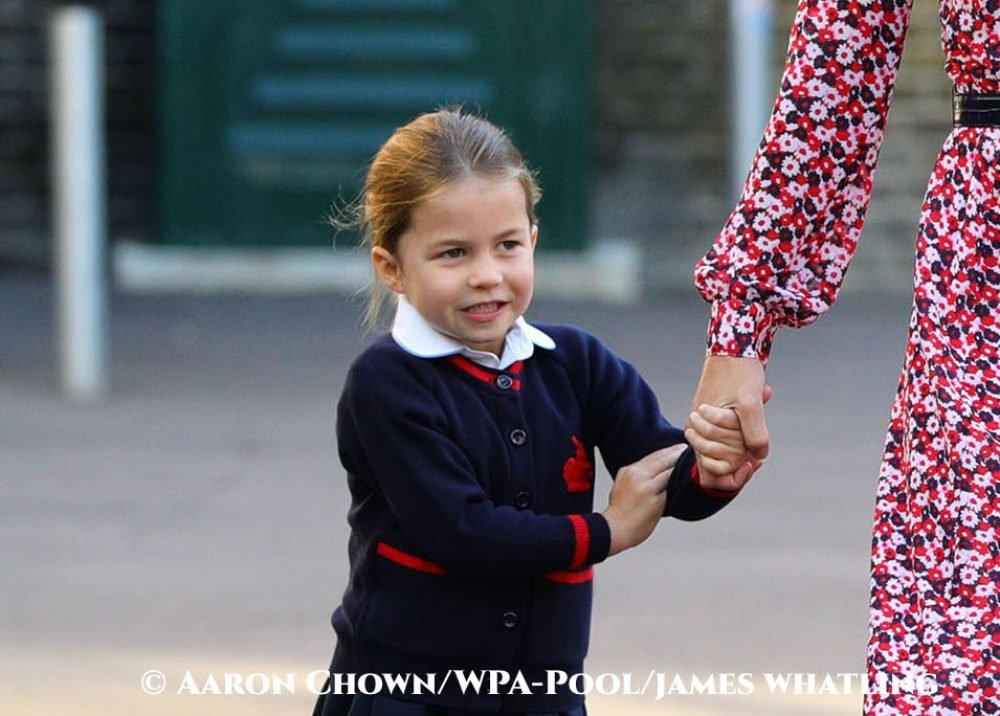 Princess Charlotte arrives for her first day of school, with her brother Prince George and her parents The Duke and Duchess of Cambridge, at Thomas's Battersea, London, UK, on the 5th September 2019.

Picture by Aaron Chown/WPA-Pool