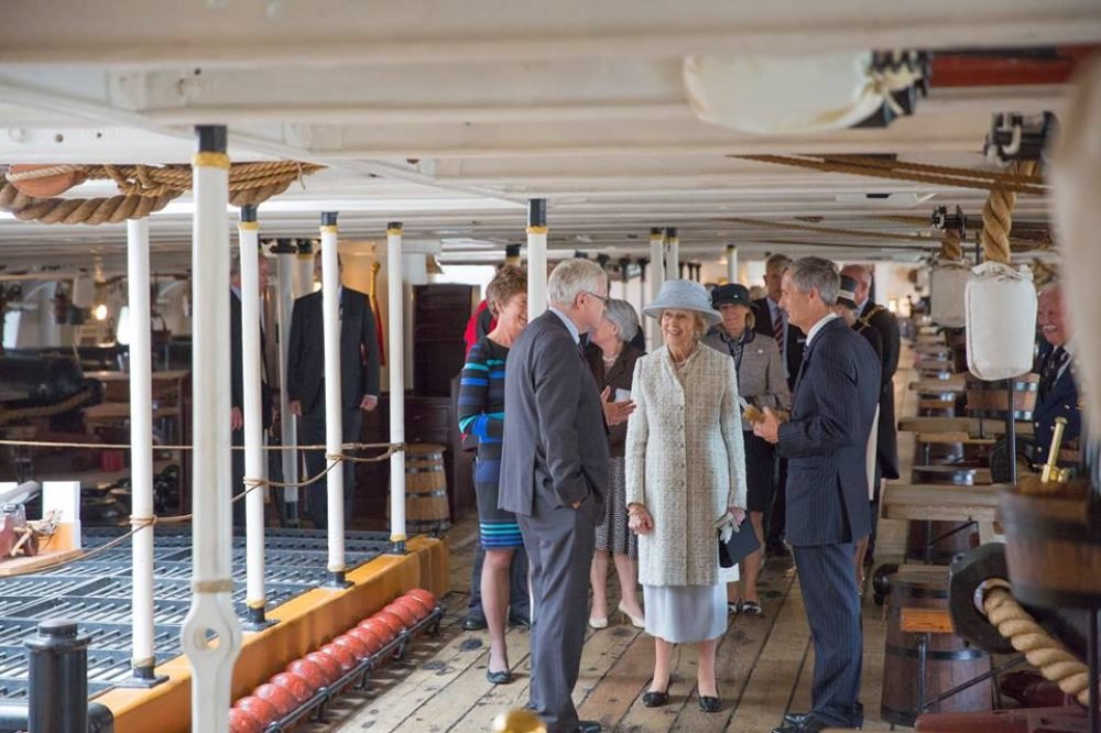 Princess Alexandra visits the HMS Warrior 1860 to mark the 30th anniversary of the ship's return to Portsmouth (C/ National Museum of the Royal Navy FB)