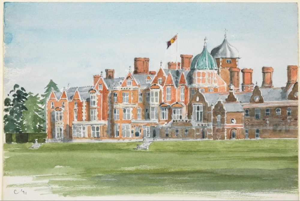 A watercolour painting of Sandringham House by The King. (Sandringham Estate).