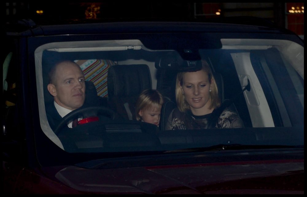 Mike, Zara and Mia Tindall in December 2015, heading to a Christmas lunch with The Queen. I-Images.