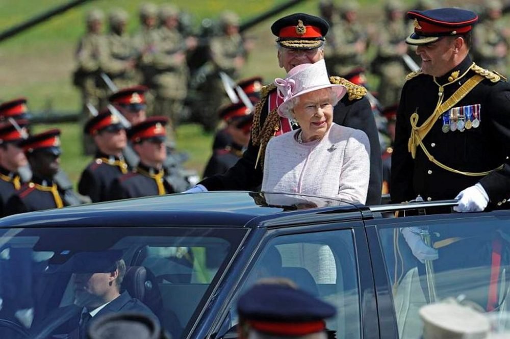 Her Majesty inspects the Royal Artillery today at Larkhill as Captain-General. MOD/