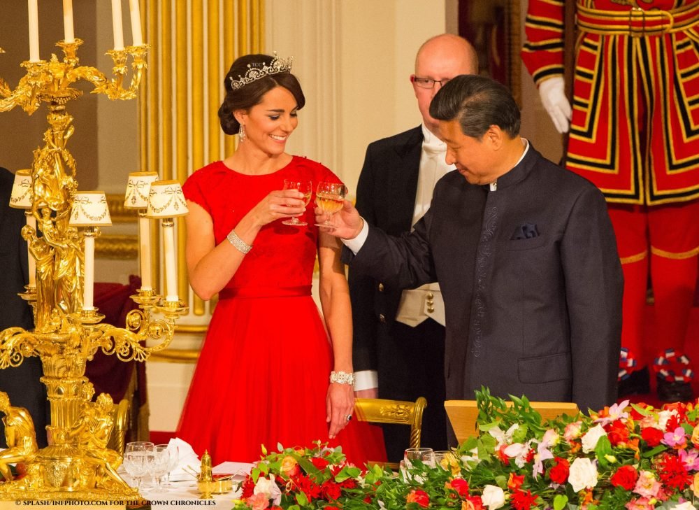 The Duchess of Cambridge with Chinese President Xi Jinping, toasting at the state banquet on the first day of his state visit to the UK - 2015.